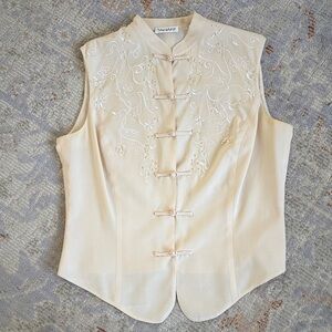 Tahari Cream Embroidered Sleeveless Blouse